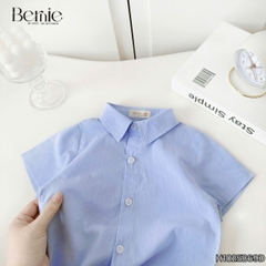 Set bộ sơ mi xanh basic tay ngắn kèm quần short cho bé trai từ 9 đến 25kg BERNIE H0125B69Đ