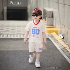 Set bộ thể thao phối màu tay ngắn họa tiết chữ kèm quần short viền cho bé trai size 9 tới 28kg BERNIE H0525B26