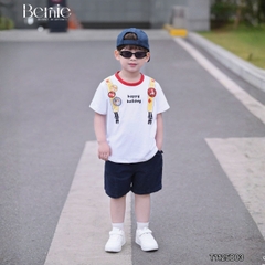 Set bộ tay ngắn bé trai áo cotton phối quần short da cá Happy Holiday size 9kg tới 28kg BERNIE KIDS T1125B03