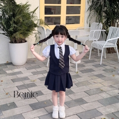 Set vest gile đồng phục đôi học sinh phong cách hàn quốc cho bé trai bé gái kèm cà vạt size 9 tới 28kg BERNIE H1125B25