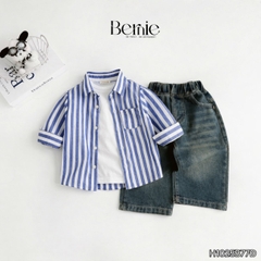Set đồ áo sơ mi dài tay kèm quần jean và áo thun bên trong, set sơ mi dài sọc kẻ phong cách hàn quốc 1 đến 7 tuổi BERNIE H1025B77Đ