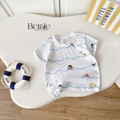  Set bộ Ocean áo thun tay ngắn họa tiết biển phối quần short kaki denim size 9kg tới 28kg BERNIE KIDS T1025B75