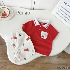 Set bộ Polo Crab màu đỏ cho bé trai áo thun polo tay ngắn và quần short kaki họa tiết size 9 tới 28kg BERNIE H1225B20Đ