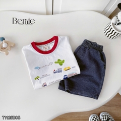  Set bộ tay ngắn cho bé trai áo thun họa tiết Trafic sắc màu phối quần short size 9kg tới 28kg BERNIE T1125B05