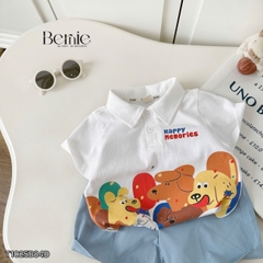 Set bộ polo cho bé trai áo tay ngắn họa tiết Memorie đa sắc kèm quần short kaki size 9 đến 25kg BERNIE T1025B84Đ 