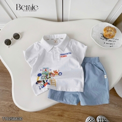 Set bộ polo tay ngắn cho bé trai họa tiết Robot hóm hỉnh kèm quần short kaki size 9 đến 25kg BERNIE T1025B83Đ 