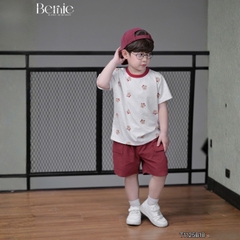 Set bộ thun tay ngắn họa tiết Gấu nhỏ vui nhộn kèm quần short kaki size 9 tới 28kg BERNIE T1125B18