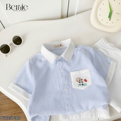  Set bộ sơ mi tay ngắn cho bé trai họa tiết kẻ Summer kèm quần short kaki size 9 đến 25kg BERNIE H1225B18Đ 
