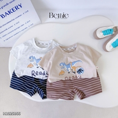 Set bộ thun cotton áo tay ngắn họa tiết khủng long Ready kèm quần short cho bé trai 1 đến 7 tuổi BERNIE H1025B55