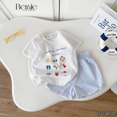  Set bộ cho bé trai áo thun tay ngắn họa tiết Happy Beach kèm quần short size 9 tới 25kg BERNIE T1225B17Đ