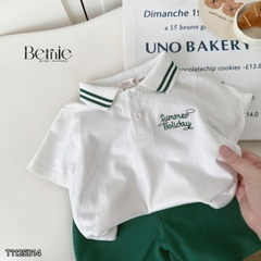 Set bộ polo tay ngắn cổ dệt thêu họa tiết Holiday xanh kèm quần short size 9 tới 28kg BERNIE T1125B14