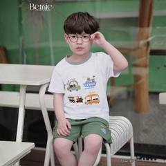 Set bộ tay ngắn thun cotton họa tiết Travel vui tươi kèm quần short cho bé trai size 9 tới 28kg BERNIE T1025B70