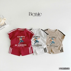 Set bộ cộc phong cách thể thao áo cotton họa tiết Home run kèm quần short cho bé trai size 9 tới 28kg BERNIE H1025B50