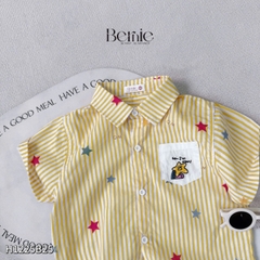  Set bộ sơ mi tay ngắn cho bé trai họa tiết kẻ vàng Happy Star kèm quần short kaki size 11 đến 28kg BERNIE H1225B25