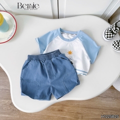 Set bộ ngắn tay raplang họa tiết Cá voi nghộ nghĩnh kèm quần short kaki cho bé trai size 9 tới 28kg BERNIE H1125B25