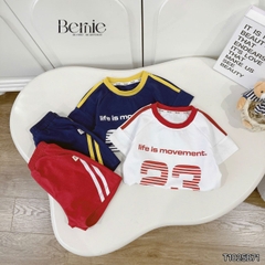 Set bộ bé trai tay ngắn phong cách thể thao họa tiết in chữ và số 23 kèm quần short size 9 tới 28kg BERNIE T1025B71
