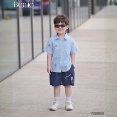 Set bộ sơ mi tay ngắn họa tiết in tràn cún Puppy kèm quần short cho bé trai size 11 tới 28kg BERNIE T1225B10