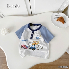 Set bộ cộc tay raplang họa tiết Worker Cars và quần short bé trai đi chơi đi biển 9 tới 25kg BERNIE H1125B42