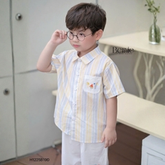  Set bộ sơ mi tay ngắn cho bé trai họa tiết kẻ DƯA HẤU kèm quần short kaki size 9 đến 25kg BERNIE H1225B19Đ