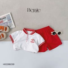 Set bộ cộc tay cho bé trai áo cổ trụ họa tiết sao vàng Việt Nam kèm quần short size từ 9 đến 25kg H0226B23Đ 
