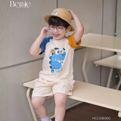 Set bộ tay ngắn cho bé trai áo thun cotton họa tiết Animal Vui Nhộn và quần short kaki 1 đến 7 tuổi BERNIE H0226B06Đ 
