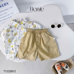 Set bộ sơ mi đi chơi đi biển tay ngắn họa tiết in tràn Cầu vồng kèm quần short cho bé trai size 11 tới 28kg BERNIE T1225B12