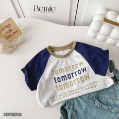 Set bộ tay ngắn raplang phối màu áo thun họa tiết Tomorrow và quần short jean bé trai 1 đến 7 tuổi BERNIE H0725B19
