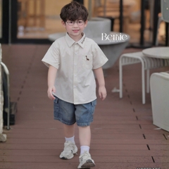 Áo sơ mi tay ngắn cho bé trai thêu khủng long phong cách hàn quốc size 9 tới 27kg BERNIE H0226A05