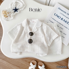 Set bộ sơ mi ren mây trắng tay ngắn cho bé trai đi chơi đi biển size 9 tới 27kg BERNIE H0226A05
