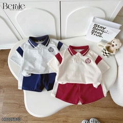 Set bộ polo tay ngắn cổ dệt họa tiết huy hiệu kèm quần short cho bé trai size 11 tới 28kg BERNIE H0226B33