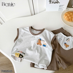 Set bộ tanktop cho bé trai họa tiết Brownie phong cách hàn quốc kèm quần short size 9 tới 28kg BERNIE T0326B46