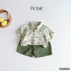 Set sơ mi bé trai Olive Boy áo tay ngắn họa tiết loang kèm quần short 11kg tới 28kg BERNIE T0226B03
