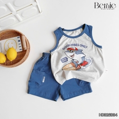 Set bộ ba lỗ áo thun phối màu họa tiết Baby Shark kèm quần short cho bé trai đi chơi đi biển size 1 tới 7 tuổi BERNIE H0326B34