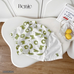 Set bộ sơ mi tay ngắn cho bé trai họa tiết cá sấu vui nhộn kèm quần short kaki size 11kg tới 28kg BERNIE H0226B01