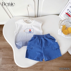 Set bộ áo tanktop Sailor loang xanh kèm quần short cho bé trai đi chơi đi biển size 1 tới 7 tuổi BERNIE H0126B16