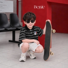 Set bộ tay ngắn áo polo họa tiết kẻ Happy Duck kèm quần short kaki cho bé trai size 9 đến 28kg BERNIE H0226B32