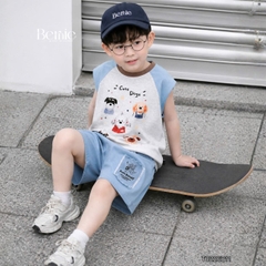 Set bộ bé trai áo thun tanktop họa tiết 5 Chú cún Cute kèm quần short denim size 9 đến 25kg BERNIE T0226B11