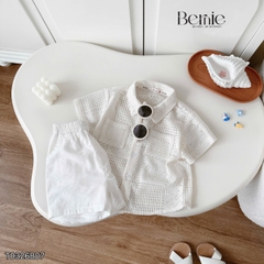Set bộ sơ mi tay ngắn áo ren kèm quần short đũi trắng cho bé trai đi chơi đi biển size 9 tới 27kg BERNIE T0326B07