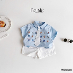 Set sơ mi 3CT Little Charm cho bé trai áo sơ mi và quần short kèm cà vạt rời size 9 tới 28kg BERNIE T0326B31