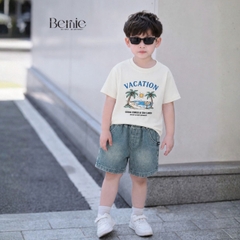 Set bộ bé trai áo thun tay ngắn họa tiết dừa be đi biển kèm quần short jean cho bé trai size 9 đến 25kg BERNIE H0426B51Đ