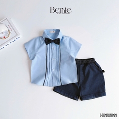 Set sơ mi bé trai công tử màu xanh trắng có nơ mặc thôi nôi sinh nhật sự kiện 1 đến 7 tuổi BERNIE H0725B73