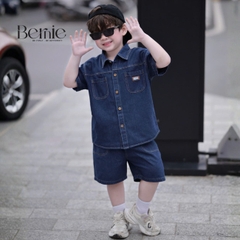 Set bộ sơ mi denim cho bé trai áo sơ mi phối túi kèm quần short size 9 đến 28kg BERNIE T0126B13Đ