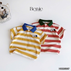 Set bộ thun áo polo tay ngắn họa tiết kẻ sắc màu kèm quần short kaki cho bé trai size 11 đến 28kg BERNIE H0226B37