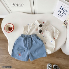 Set bộ sơ mi tay ngắn họa tiết Pony Sport kèm quần short denim size 11kg tới 28kg BERNIE H1225B39