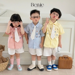 Set sơ mi 3CT Little Charm cho bé trai áo sơ mi và quần short kèm cà vạt rời size 9 tới 28kg BERNIE T0326B31
