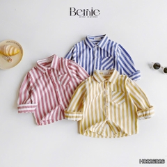  Set sơ mi 3CT áo tay dài kẻ sọc sắc màu áo ba lỗ kèm quần short kaki cho bé trai đi biển đi chơi 9 tới 28kg BERNIE H0226B26