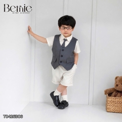 Set bộ vest gile Quý tộc cho bé trai áo sơ mi tay ngắn phối gile kèm quần và nơ cà vạt 9 tới 25kg BERNIE T0426B06