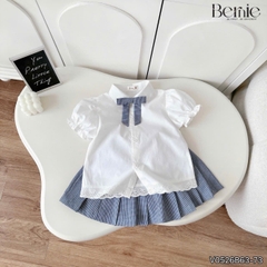 Set sơ mi kẻ Blue Schoo cho bé trai bé gái áo sơ mi trắng kèm quần hoặc chân váy cùng cà vạt và nơ rời size 11 tới 28kg BERNIE V0526B73