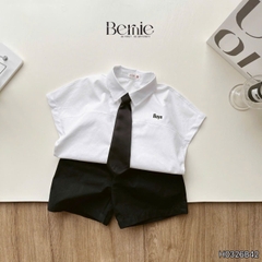  Set sơ mi Boy 3CT áo sơ mi trắng kèm quần short kaki và cà vạt cho bé trai đi học đi chơi 11 tới 28kg BERNIE H0326B42