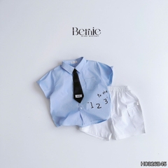  Set sơ mi 3CT cho bé trai áo tay ngắn phối cà vạt kèm quần short bé đi học đi chơi 11 tới 28kg BERNIE H0326B45